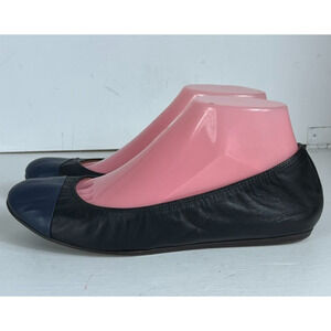 Lanvin Paris Ballet Flats Womens EU 38.5 US 8 Leather Black & Blue Cap Toe Lined